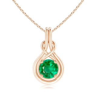 8mm AAA Round Emerald Solitaire Infinity Knot Pendant in Rose Gold