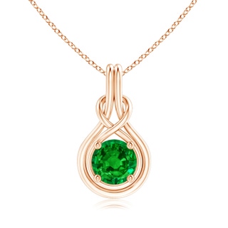 8mm AAAA Round Emerald Solitaire Infinity Knot Pendant in 10K Rose Gold