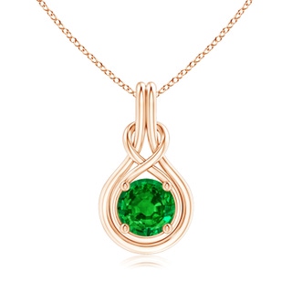 8mm AAAA Round Emerald Solitaire Infinity Knot Pendant in 18K Rose Gold