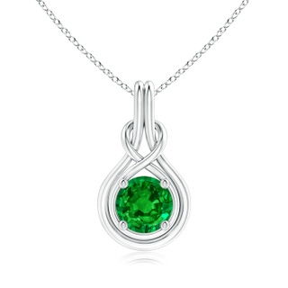 8mm AAAA Round Emerald Solitaire Infinity Knot Pendant in P950 Platinum