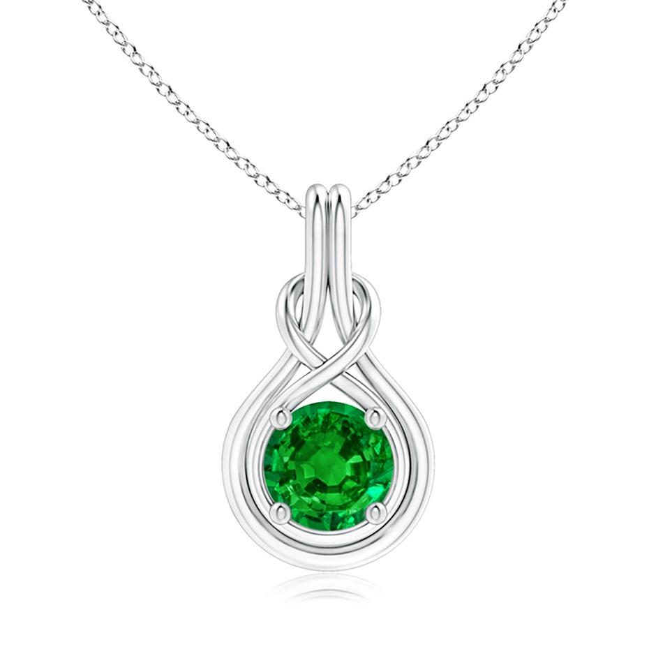 8mm AAAA Round Emerald Solitaire Infinity Knot Pendant in P950 Platinum 