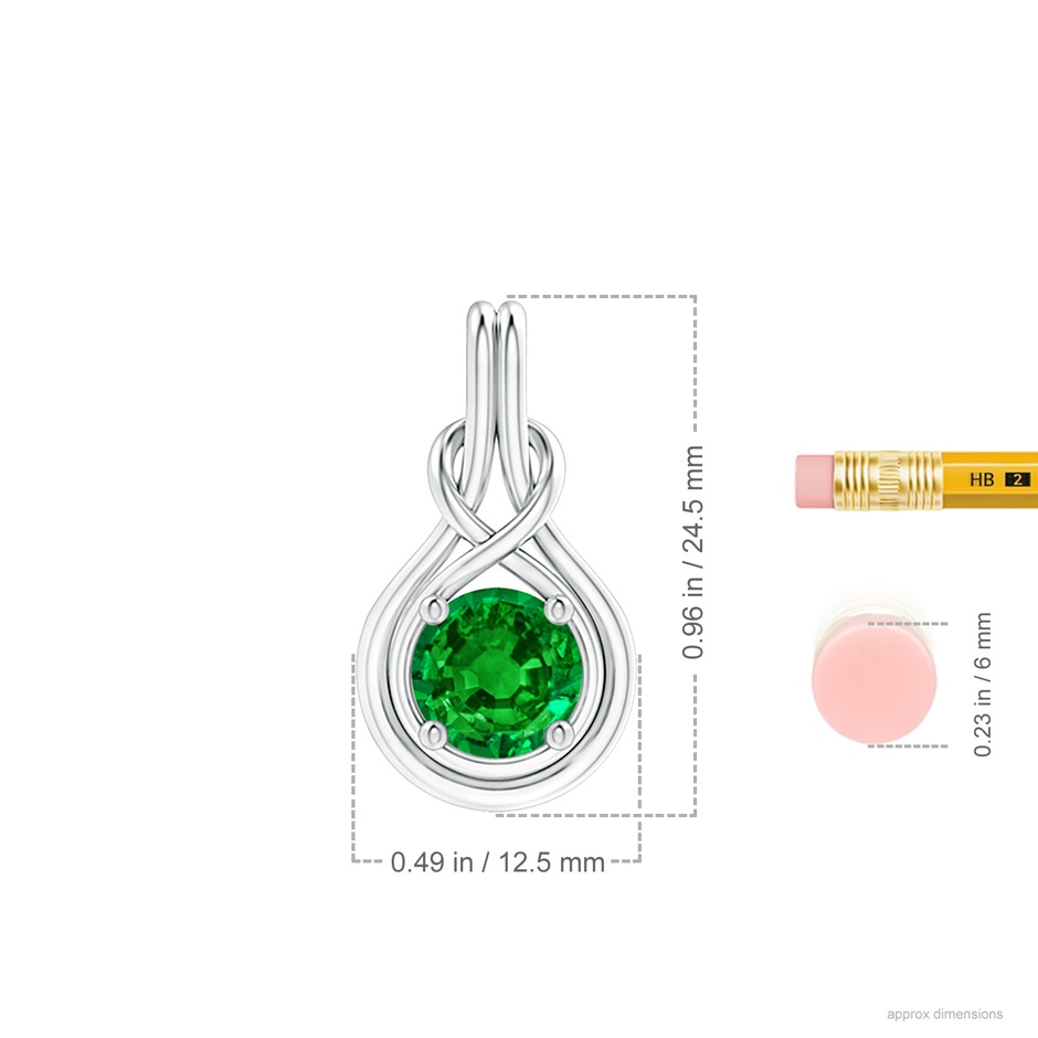 8mm AAAA Round Emerald Solitaire Infinity Knot Pendant in P950 Platinum ruler