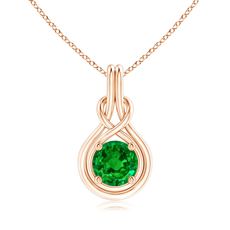 8mm AAAA Round Emerald Solitaire Infinity Knot Pendant in Rose Gold 