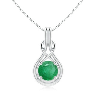 9mm A Round Emerald Solitaire Infinity Knot Pendant in P950 Platinum