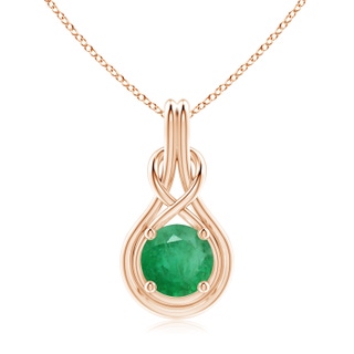 9mm A Round Emerald Solitaire Infinity Knot Pendant in Rose Gold