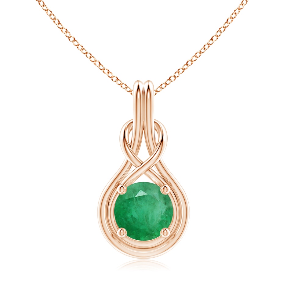 9mm A Round Emerald Solitaire Infinity Knot Pendant in Rose Gold 