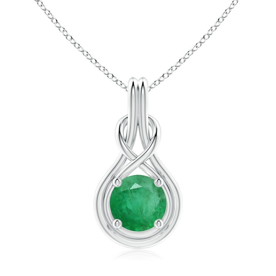 9mm A Round Emerald Solitaire Infinity Knot Pendant in White Gold 