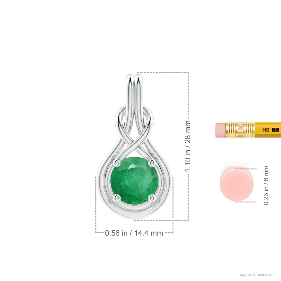 9mm A Round Emerald Solitaire Infinity Knot Pendant in White Gold ruler