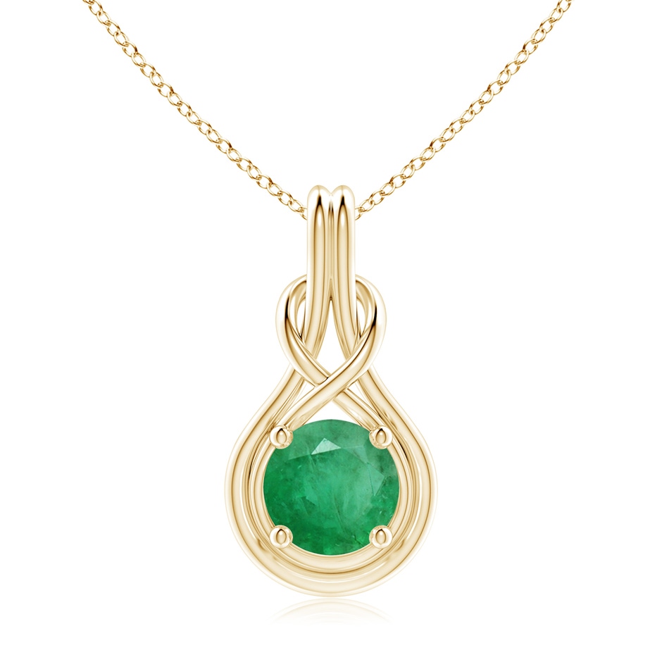 9mm A Round Emerald Solitaire Infinity Knot Pendant in Yellow Gold 