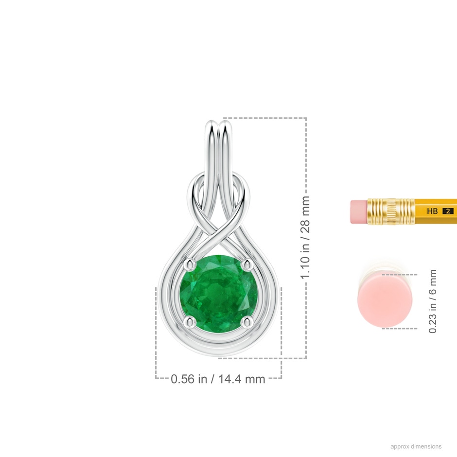9mm AA Round Emerald Solitaire Infinity Knot Pendant in P950 Platinum ruler