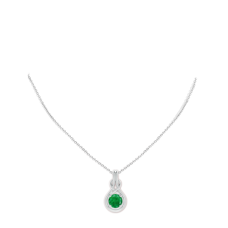 9mm AA Round Emerald Solitaire Infinity Knot Pendant in P950 Platinum pen