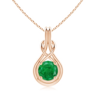 9mm AA Round Emerald Solitaire Infinity Knot Pendant in Rose Gold