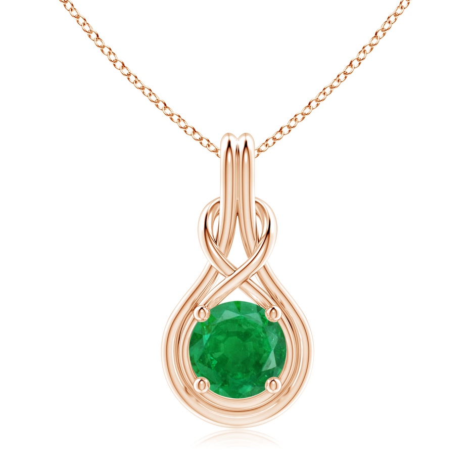 9mm AA Round Emerald Solitaire Infinity Knot Pendant in Rose Gold 