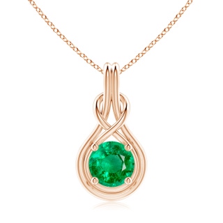 9mm AAA Round Emerald Solitaire Infinity Knot Pendant in 18K Rose Gold