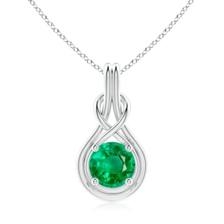9mm AAA Round Emerald Solitaire Infinity Knot Pendant in P950 Platinum