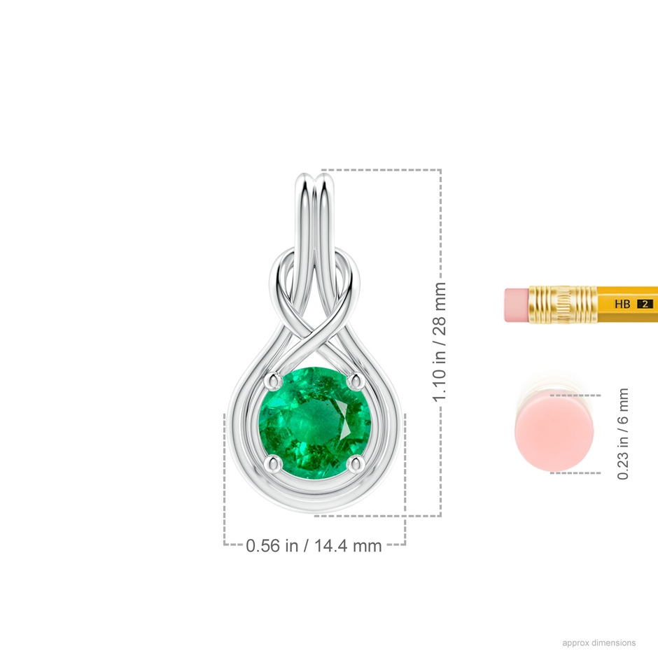 9mm AAA Round Emerald Solitaire Infinity Knot Pendant in P950 Platinum ruler