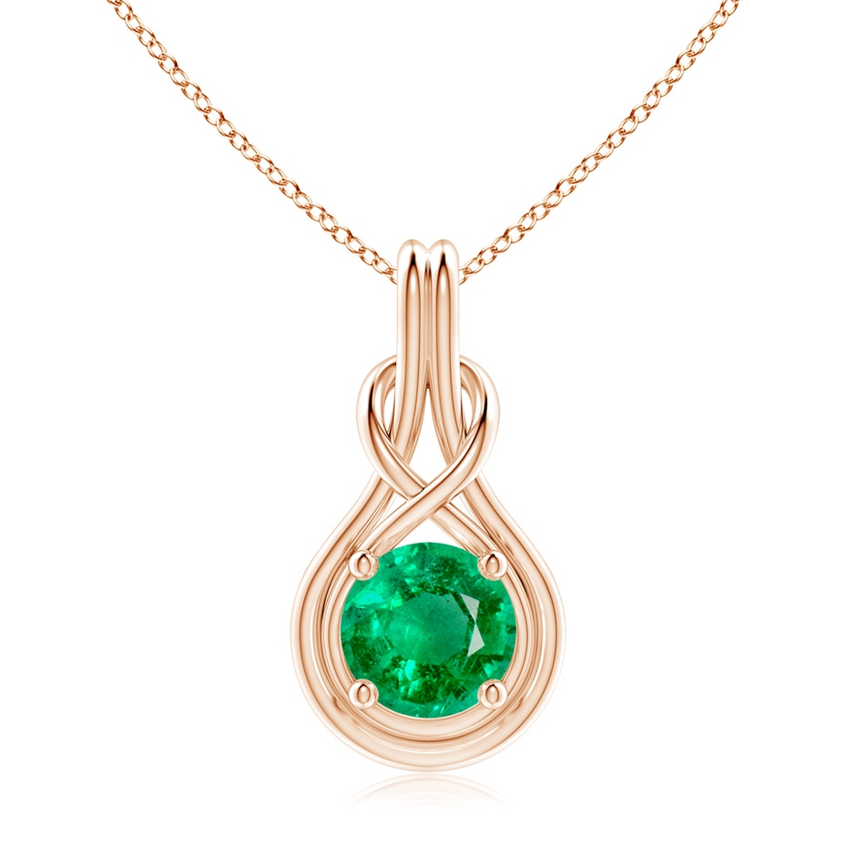 9mm AAA Round Emerald Solitaire Infinity Knot Pendant in Rose Gold 