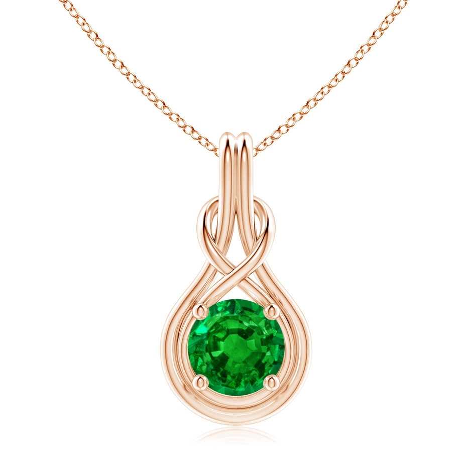 9mm AAAA Round Emerald Solitaire Infinity Knot Pendant in 18K Rose Gold 