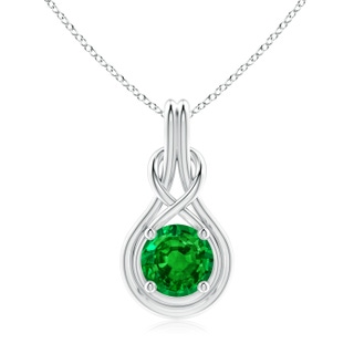 9mm AAAA Round Emerald Solitaire Infinity Knot Pendant in P950 Platinum