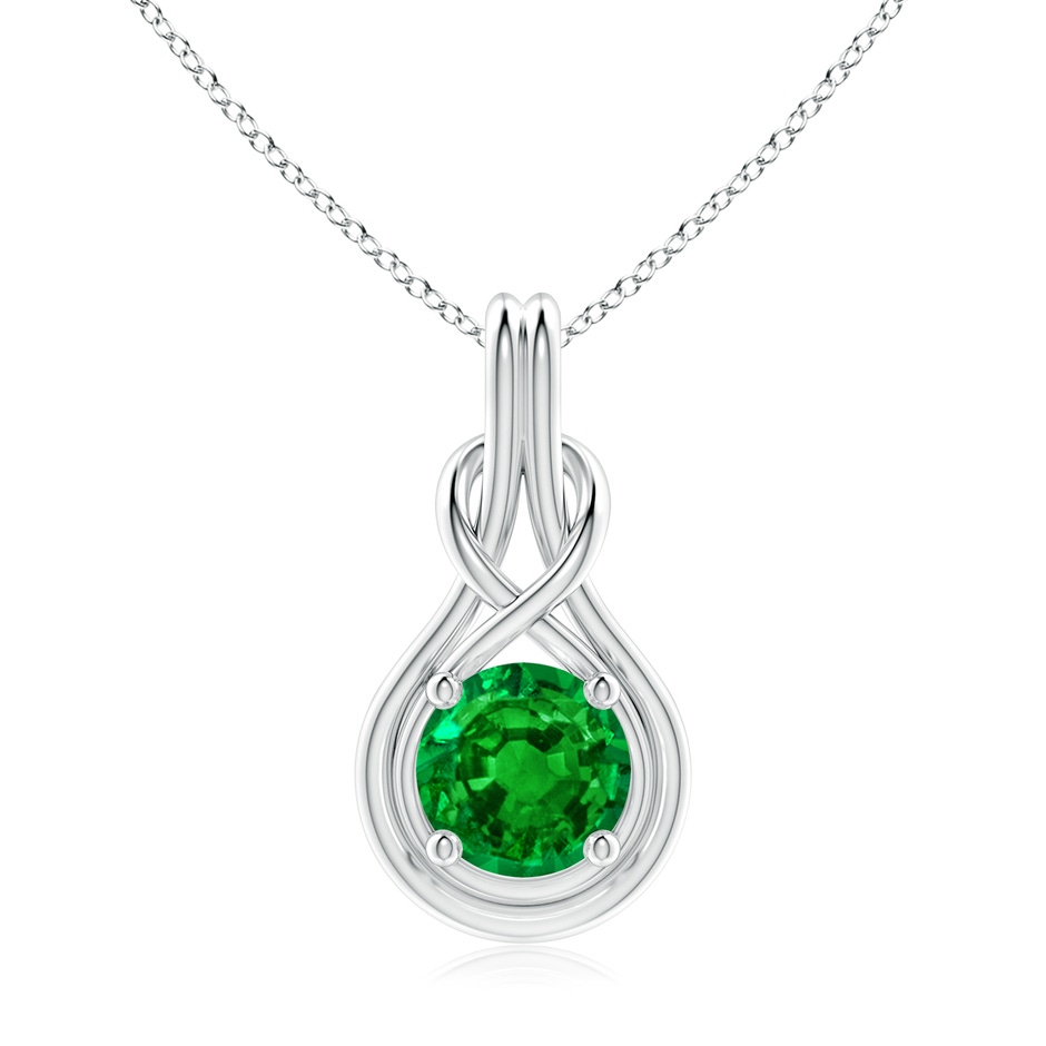 9mm AAAA Round Emerald Solitaire Infinity Knot Pendant in P950 Platinum 