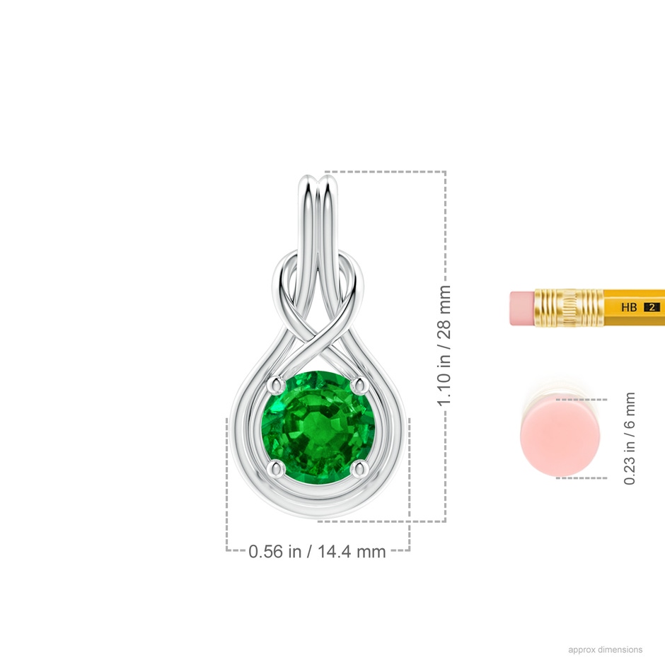 9mm AAAA Round Emerald Solitaire Infinity Knot Pendant in P950 Platinum ruler