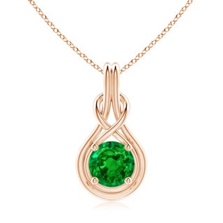 9mm AAAA Round Emerald Solitaire Infinity Knot Pendant in Rose Gold