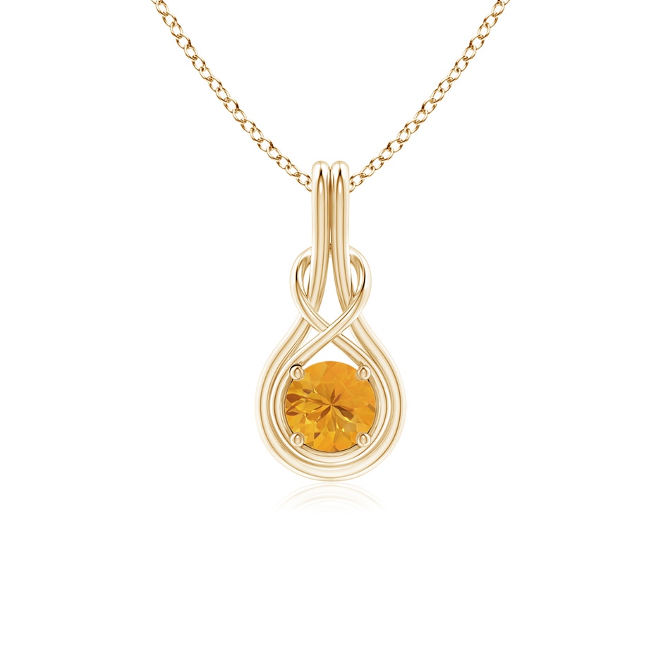 5mm A Round Fire Opal Solitaire Infinity Knot Pendant in Yellow Gold 