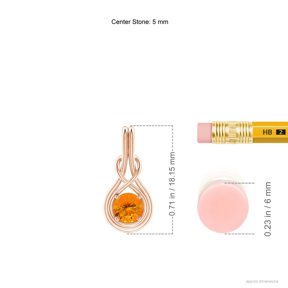 5mm AA Round Fire Opal Solitaire Infinity Knot Pendant in Rose Gold ruler