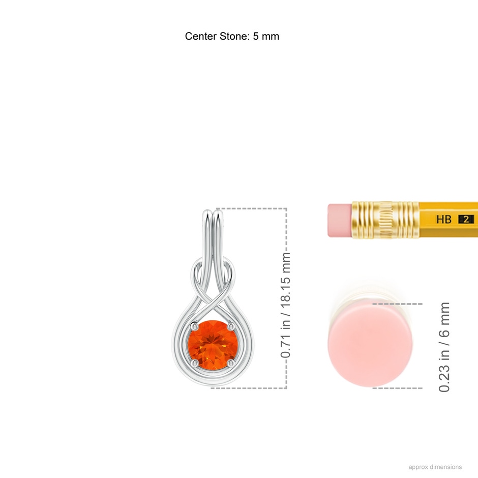 5mm AAA Round Fire Opal Solitaire Infinity Knot Pendant in White Gold ruler