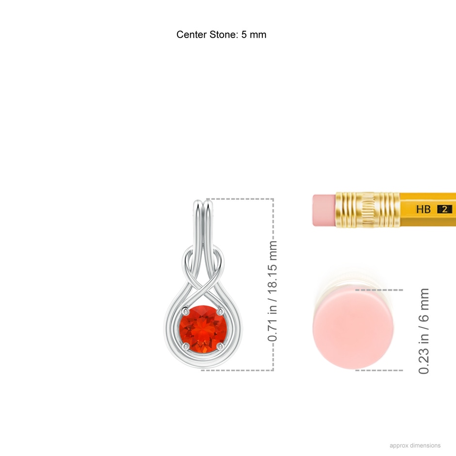 5mm AAAA Round Fire Opal Solitaire Infinity Knot Pendant in White Gold ruler