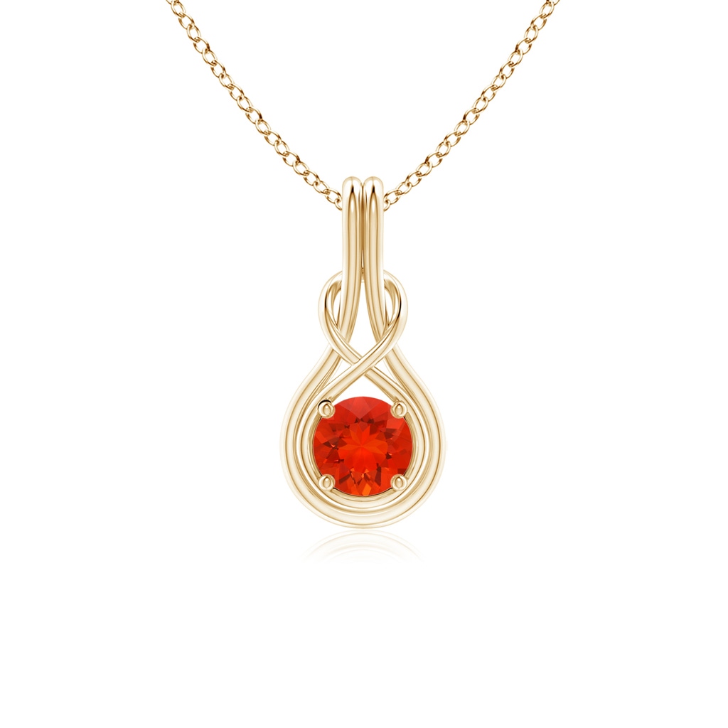 5mm AAAA Round Fire Opal Solitaire Infinity Knot Pendant in Yellow Gold
