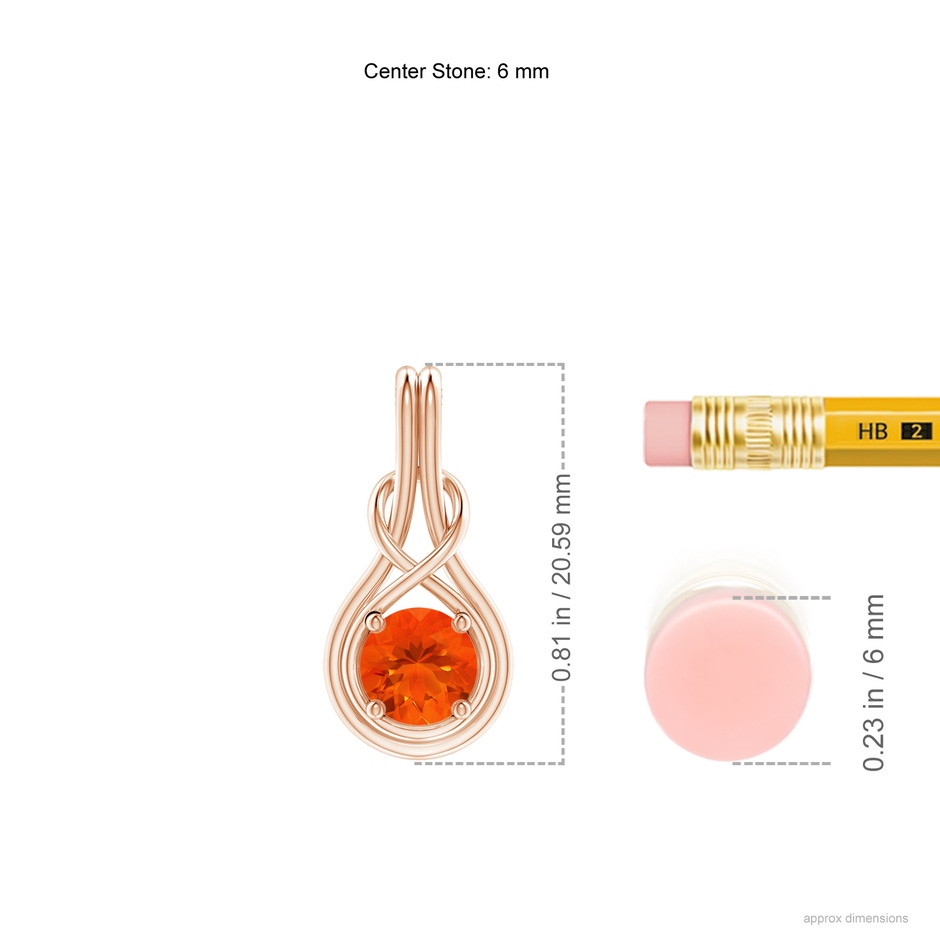 6mm AAA Round Fire Opal Solitaire Infinity Knot Pendant in Rose Gold ruler