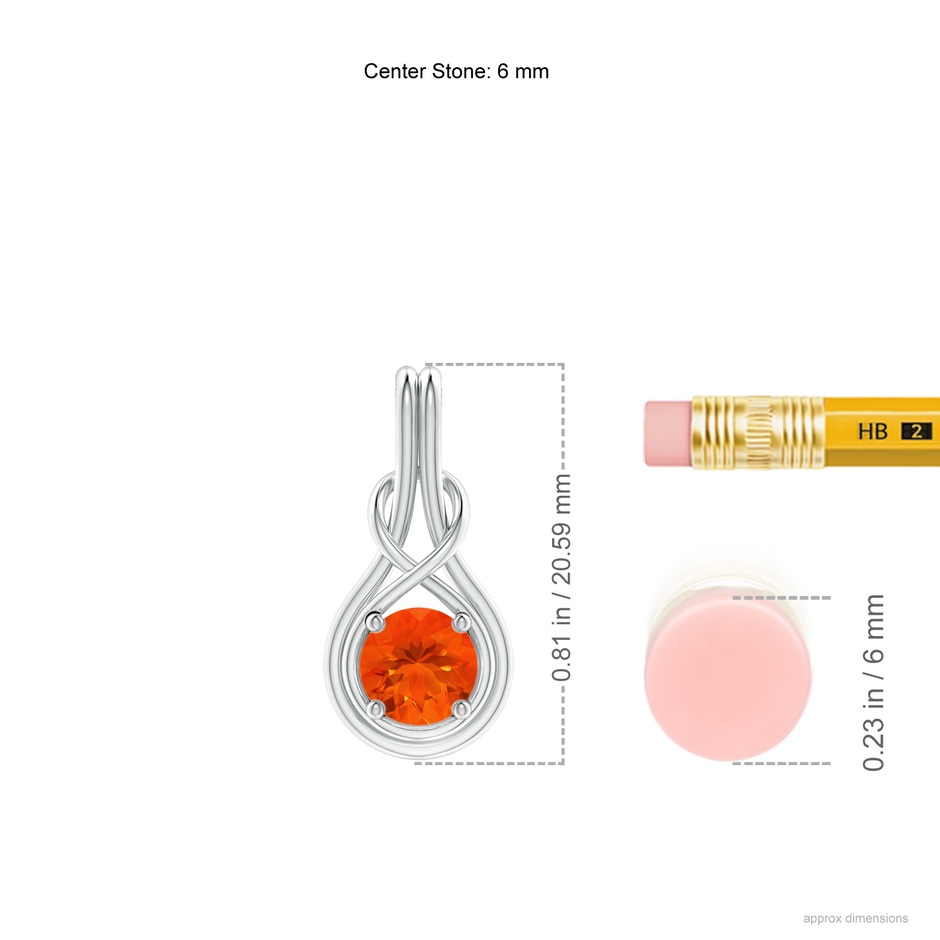6mm AAA Round Fire Opal Solitaire Infinity Knot Pendant in White Gold ruler