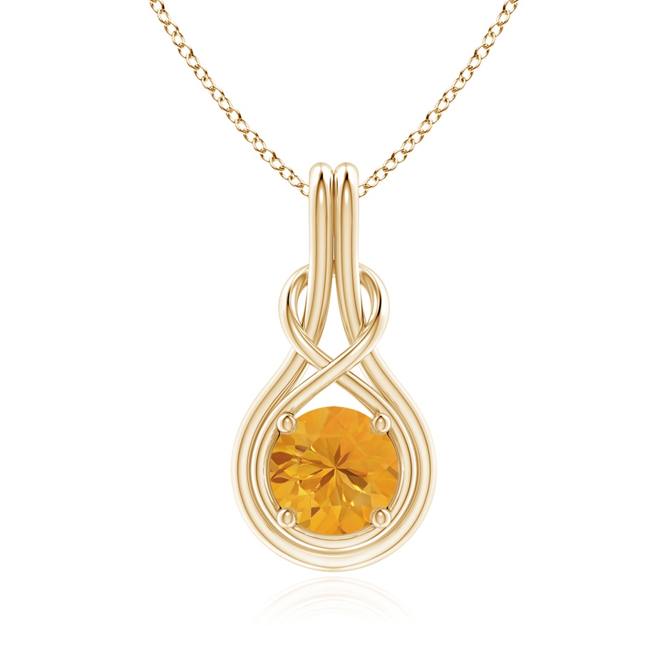 7mm A Round Fire Opal Solitaire Infinity Knot Pendant in Yellow Gold 