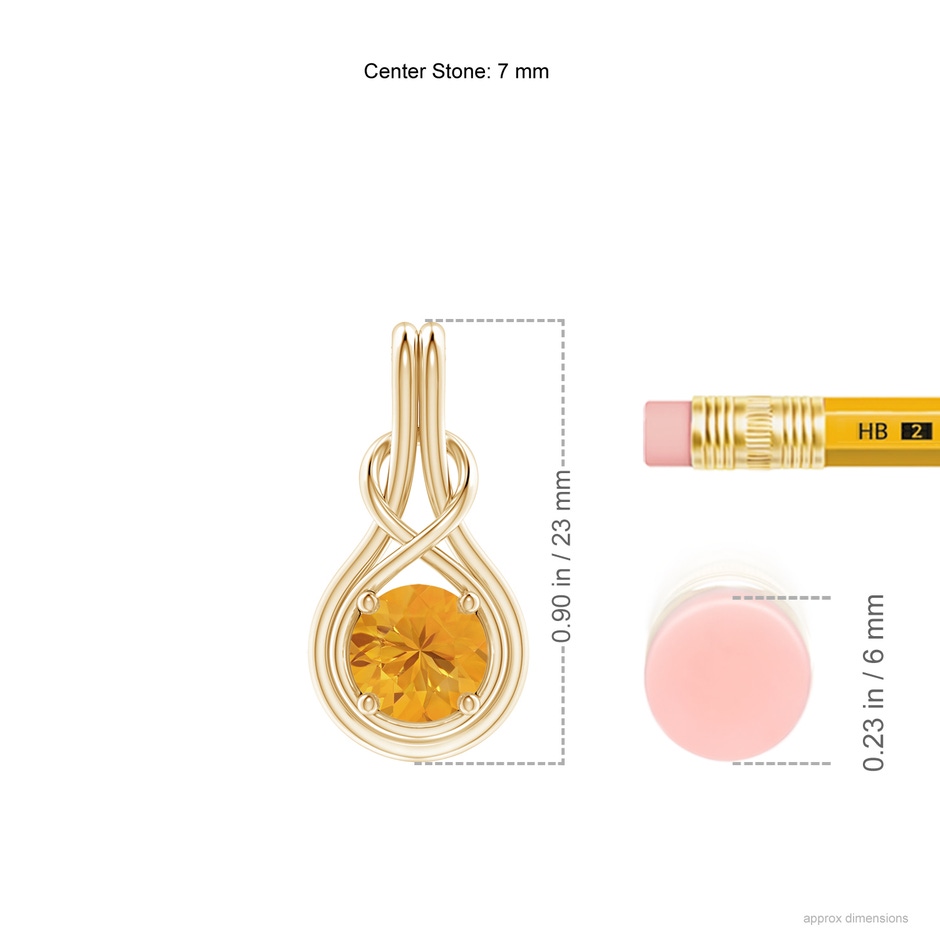7mm A Round Fire Opal Solitaire Infinity Knot Pendant in Yellow Gold ruler