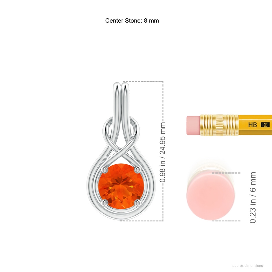 8mm AAA Round Fire Opal Solitaire Infinity Knot Pendant in White Gold ruler