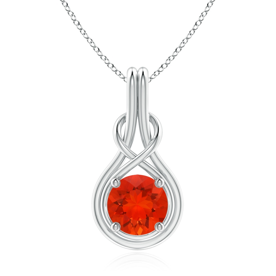8mm AAAA Round Fire Opal Solitaire Infinity Knot Pendant in S999 Silver 