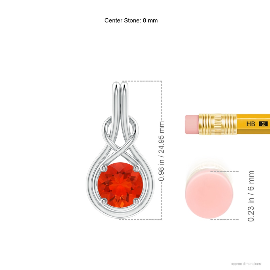8mm AAAA Round Fire Opal Solitaire Infinity Knot Pendant in S999 Silver ruler