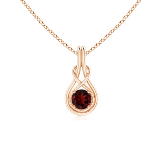 5mm AAA Round Garnet Solitaire Infinity Knot Pendant in Rose Gold