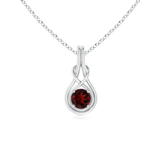 5mm AAA Round Garnet Solitaire Infinity Knot Pendant in White Gold