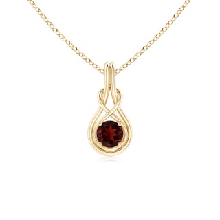 5mm AAA Round Garnet Solitaire Infinity Knot Pendant in Yellow Gold