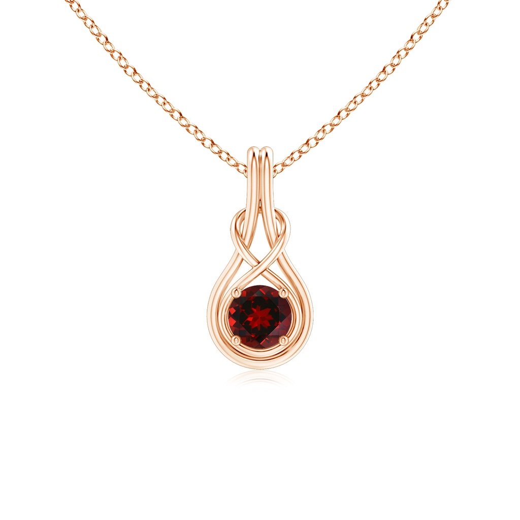 5mm AAAA Round Garnet Solitaire Infinity Knot Pendant in Rose Gold