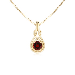 5mm AAAA Round Garnet Solitaire Infinity Knot Pendant in Yellow Gold