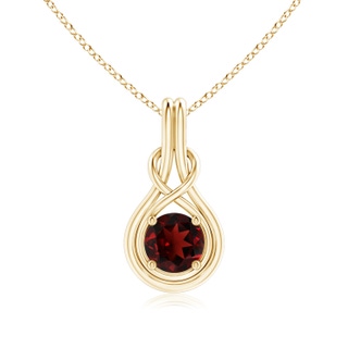 7mm AAA Round Garnet Solitaire Infinity Knot Pendant in Yellow Gold