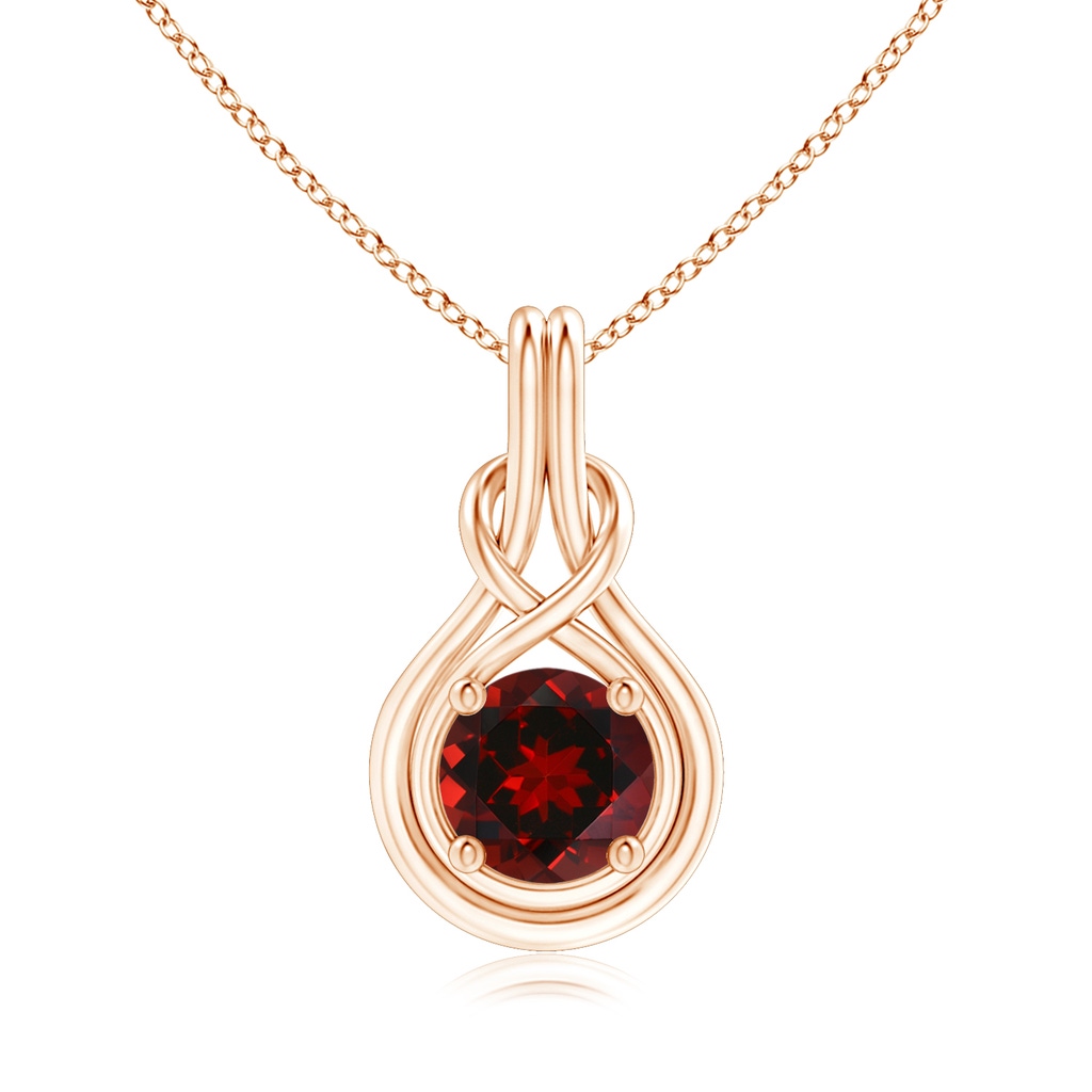 8mm AAAA Round Garnet Solitaire Infinity Knot Pendant in Rose Gold