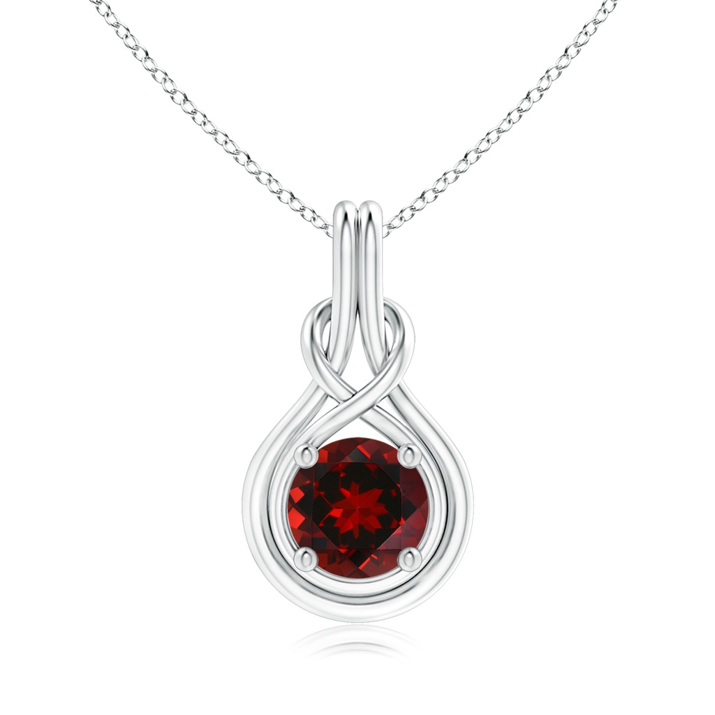 8mm AAAA Round Garnet Solitaire Infinity Knot Pendant in White Gold