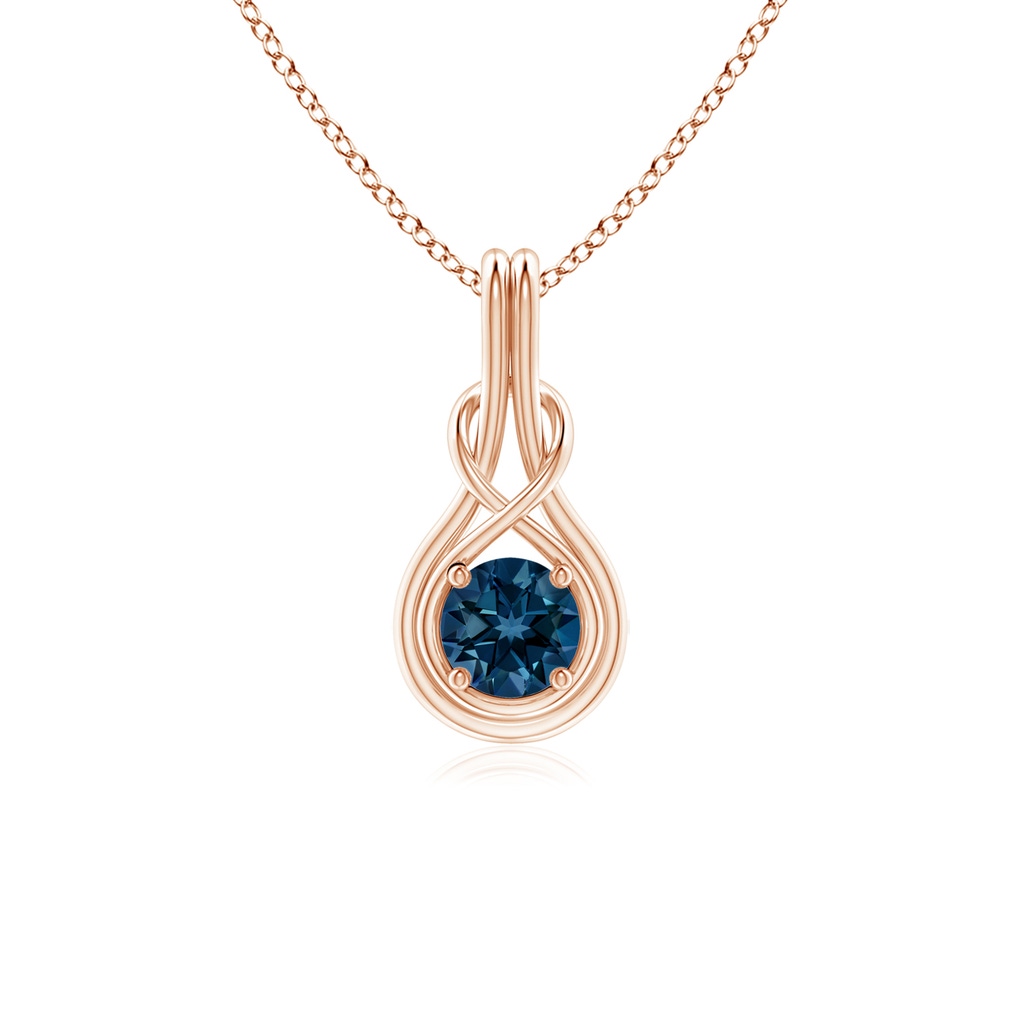 5mm AAAA Round London Blue Topaz Solitaire Infinity Knot Pendant in Rose Gold