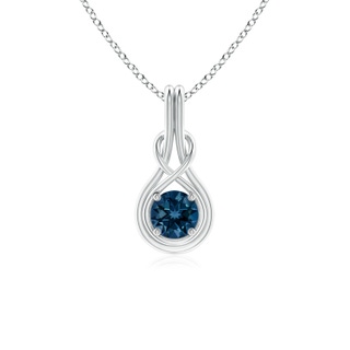 5mm AAAA Round London Blue Topaz Solitaire Infinity Knot Pendant in White Gold