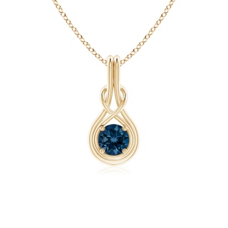 5mm AAAA Round London Blue Topaz Solitaire Infinity Knot Pendant in Yellow Gold