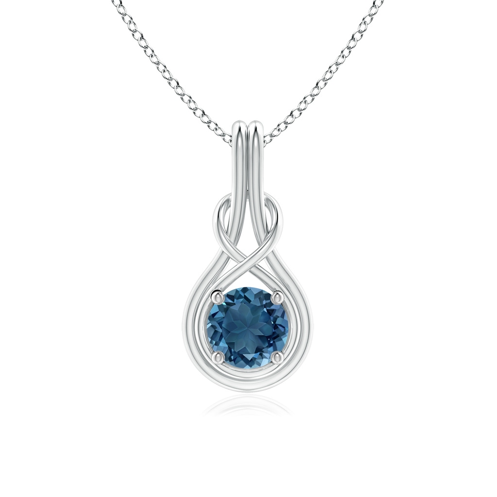 6mm AA Round London Blue Topaz Solitaire Infinity Knot Pendant in White Gold
